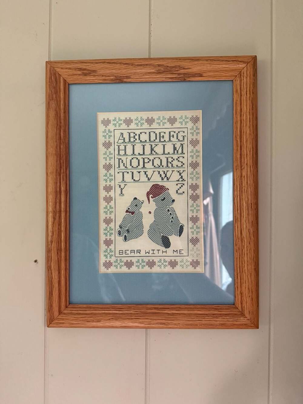 Vintage Framed Bear With Me Alphabet Cross Stitch Sampler